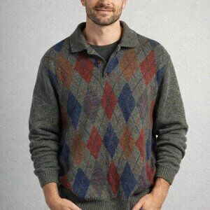 Truworths size M V-Neck Argyle grandpa Sweater - Green, Red, Blue, Brown